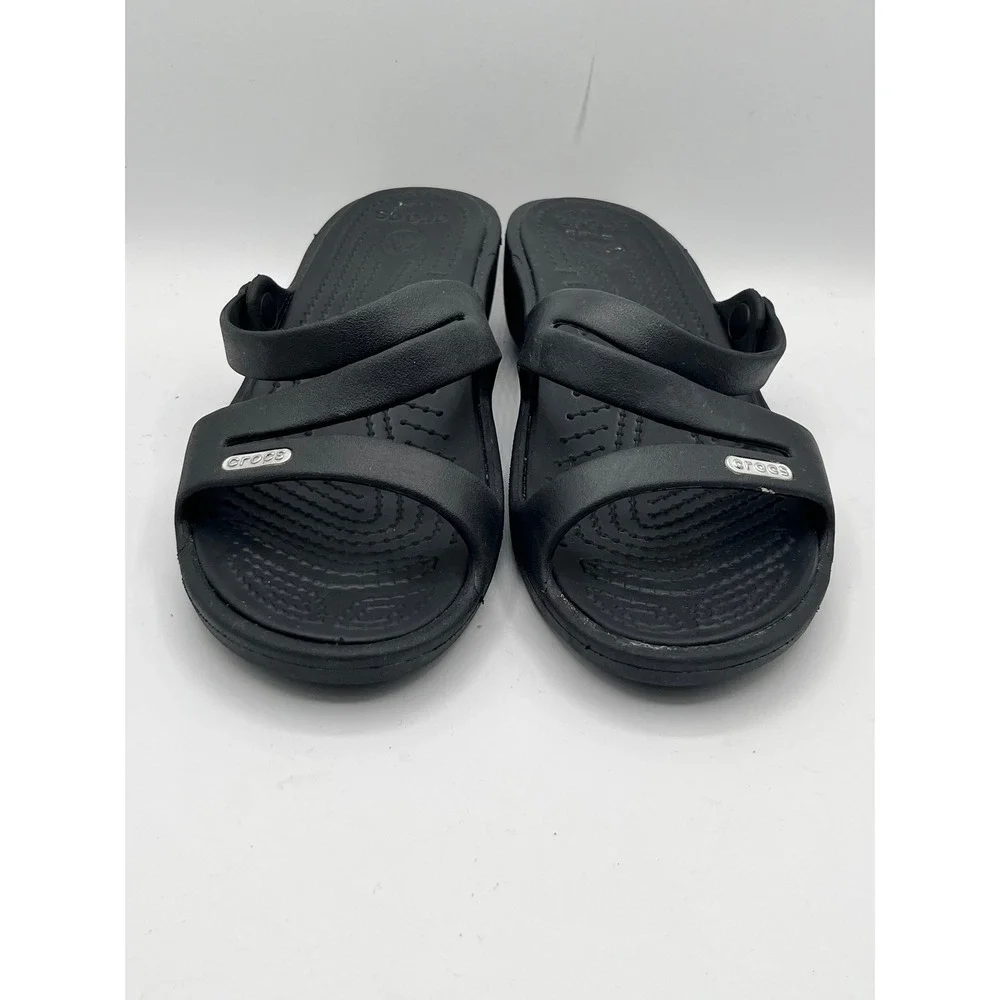 Crocs Meleen Twist Black Strappy Wedge Sandals Women Sz 6 Comfort Summer Shoes